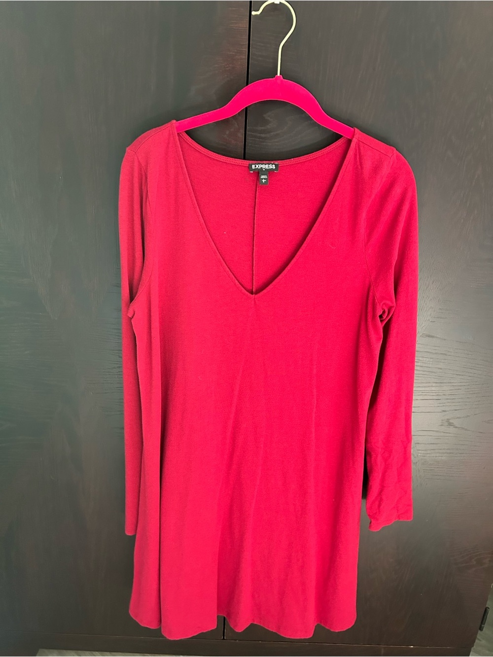 Express Women’s V-Neck Long Sleeve Tunic - Red